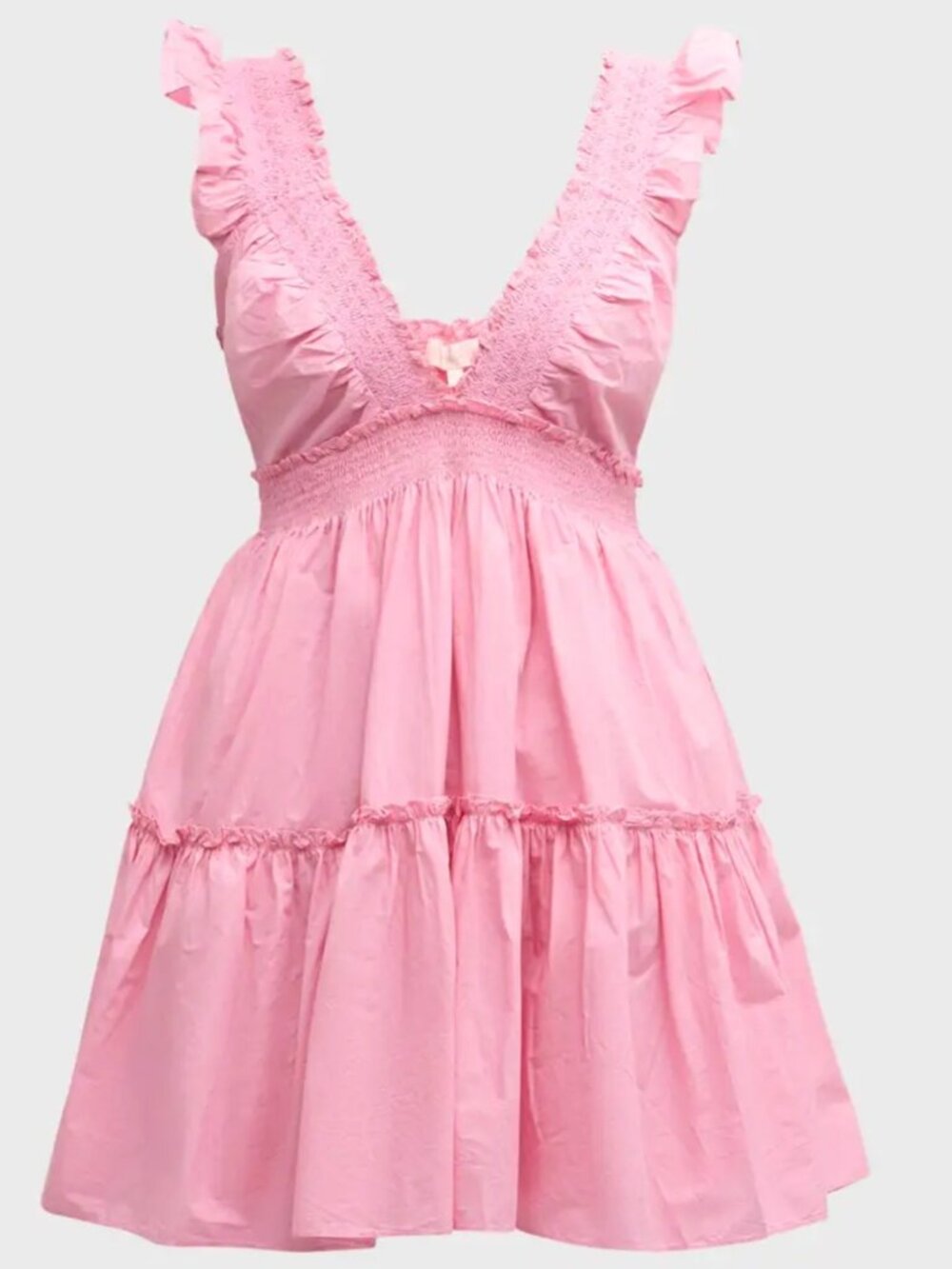 LoveShackFancy Pink Ruffle Mini Dress XS Cotton Smocked Babydoll Coquette
